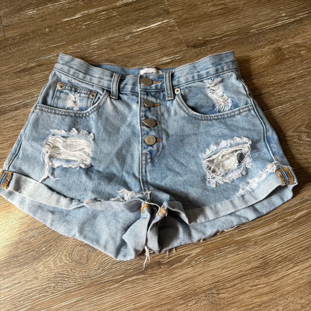 SuperdownShorts Size 24 Women’s Distressed Light Blue Denim Cuffed